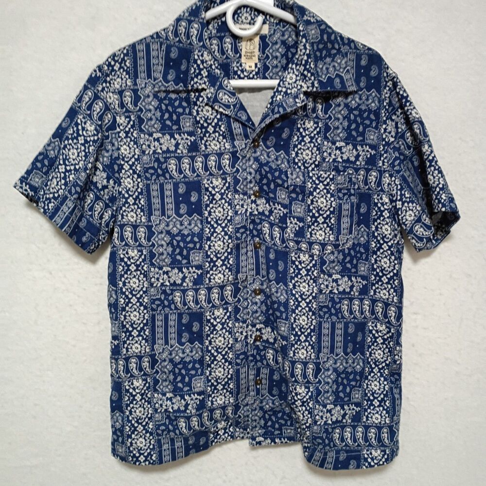 Hiroshi Kato Wrench Waffle Camp Shirt Blue Bandana Button Up Size M